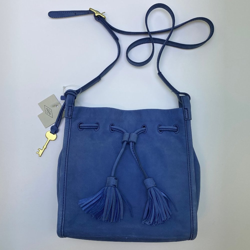 FOSSIL JULES LEATHER TASSEL DRAWSTRING HANDBAG,NWT